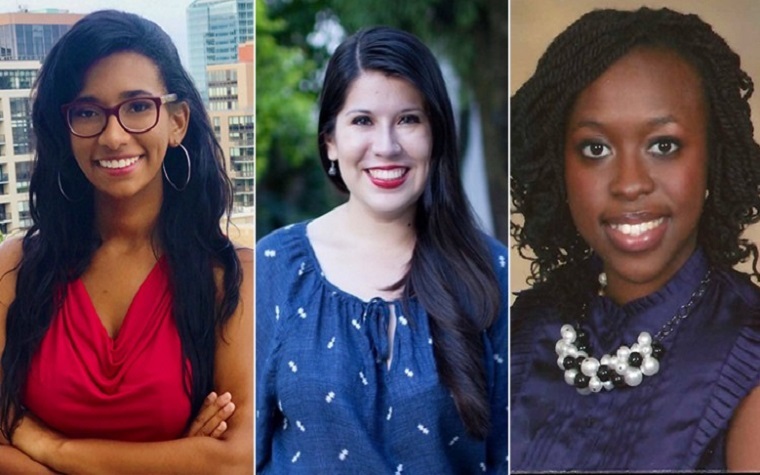 Anastasia Burnett (C’15), left; Stephanie Arzate (SFS’15); Yassitoungou Tamdji (SFS'11); and Anna Jozwik (G'17), not shown, are among this year's 2018 Pickering Fellows.