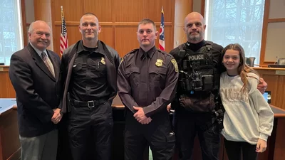 Westlake Mayor Dennis Clough with members of the Westlake Police Department who were honored this week.