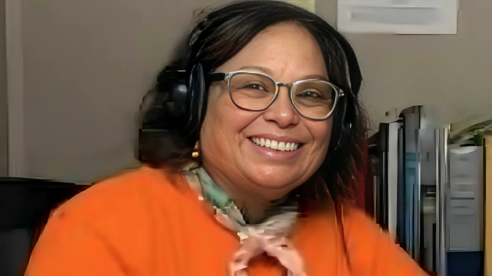 Native American author Laurel Goodluck records audiobooks for visually impaired readers