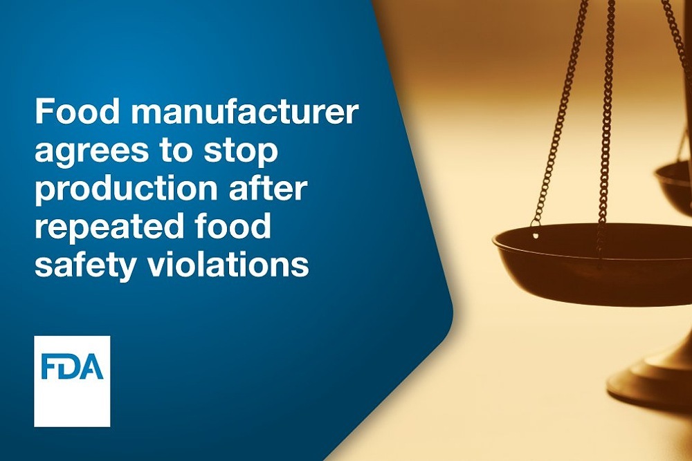 U.S. FDA Californiabased food manufacturer agrees to stop production after repeated food