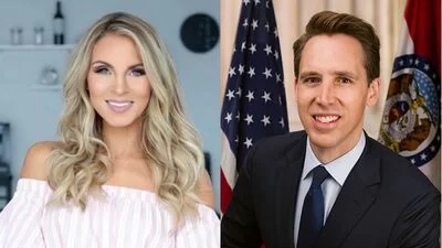 Ashley Nordman, owner of O'Fallon, MO-based AN Skin, left, and U.S. Sen. Josh Hawley (R-MO).