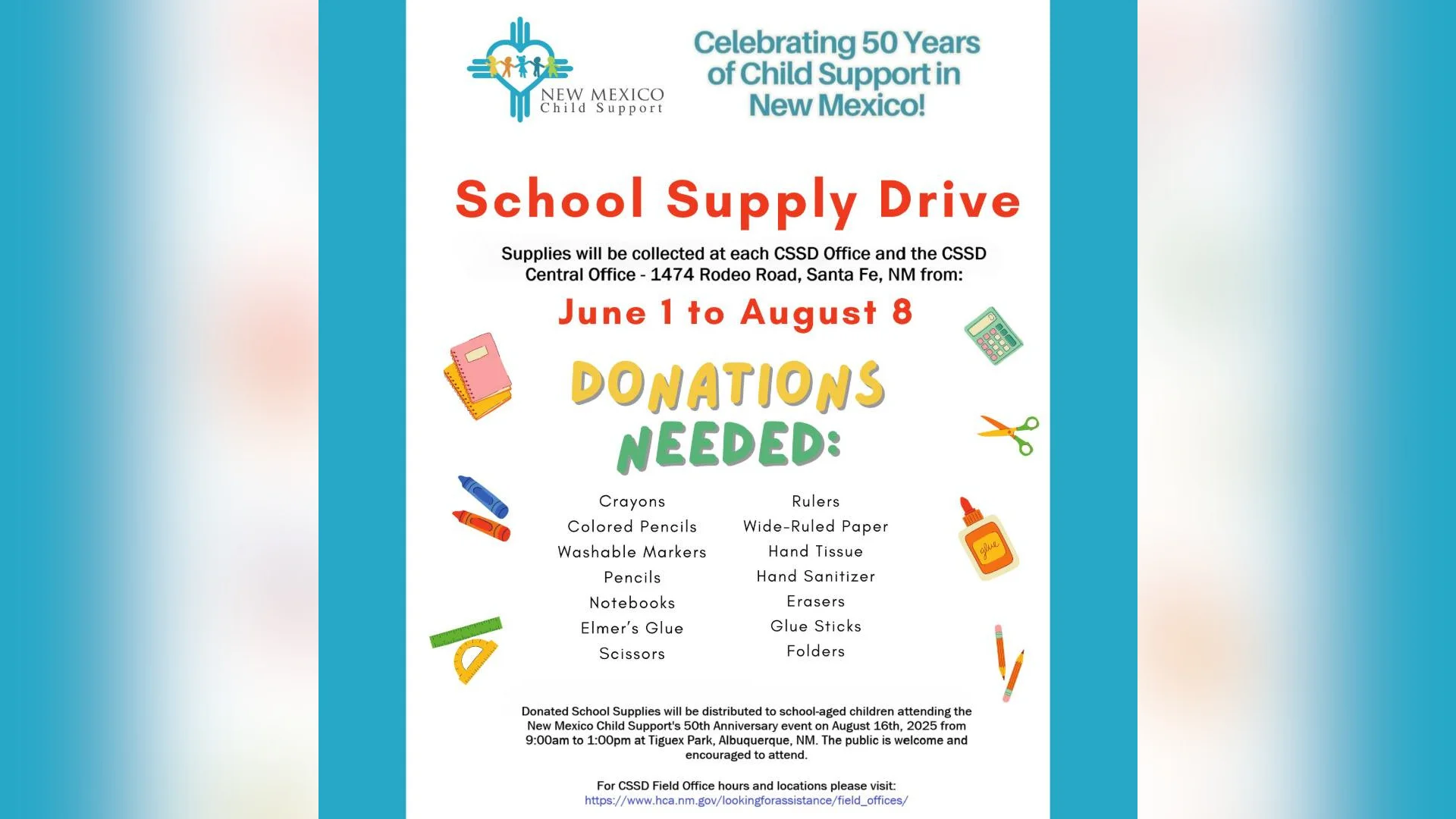 New Mexico Child Support Services collects school supplies for students