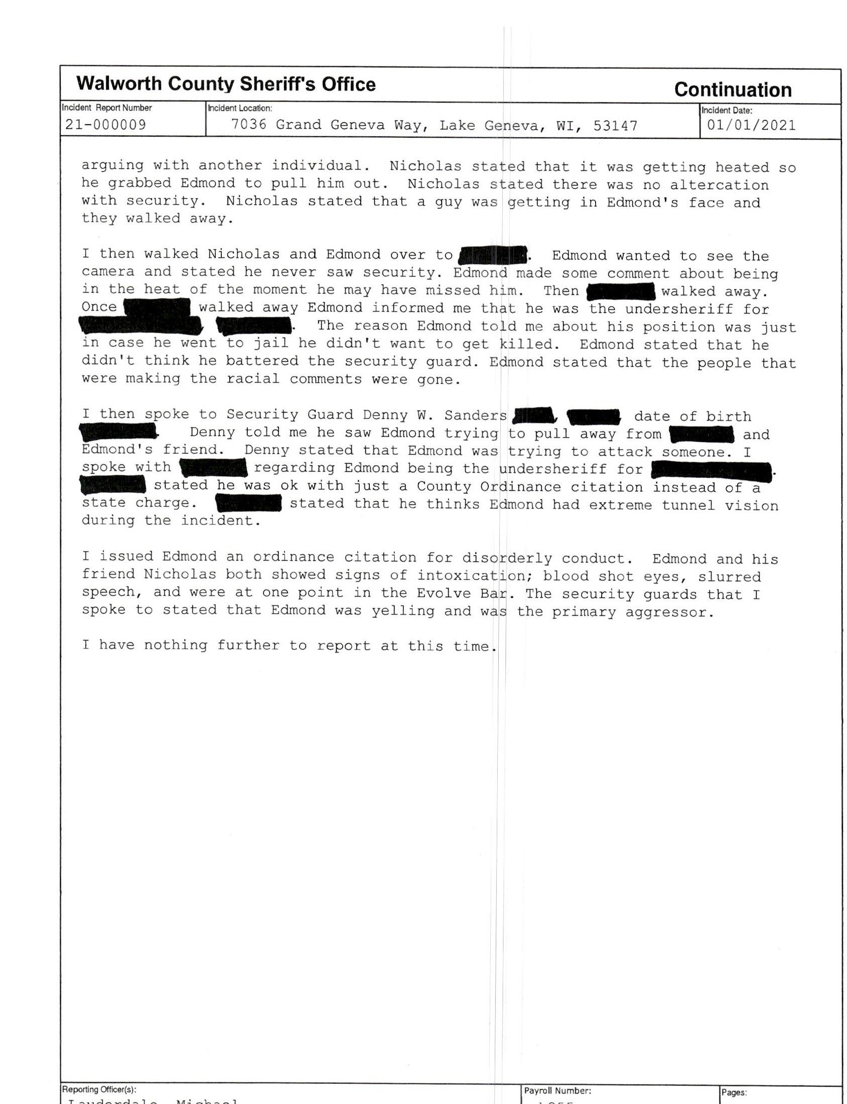 DuPage County sheriff candidate Eddie Moore was cited for disorderly conduct following a New Year’s Eve bar brawl in 2021 in Lake Geneva, Wis., that left a security guard with a broken finger, according to police reports. - Facebook / Eddie Moore Candidate for DuPage County Sheriff