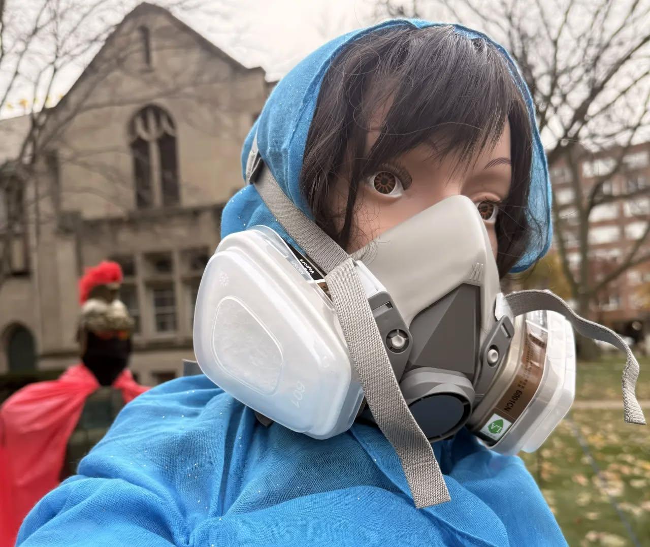 Anti-ICE Nativity at Evanston’s Lake Street Church shows Mary and Joseph in gas masks, baby Jesus with zip-tied hands; the display has faced repeated vandalism and drawn sharp criticism.