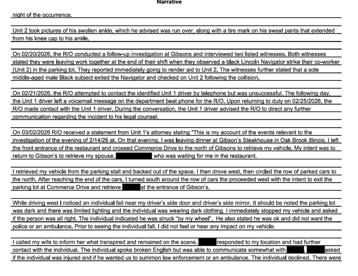 According to an Oak Brook Police report, Eddie Moore, DuPage County sheriff candidate, reportedly “smelled of alcohol” when he allegedly struck a man following a late-night Valentine’s Day dinner.