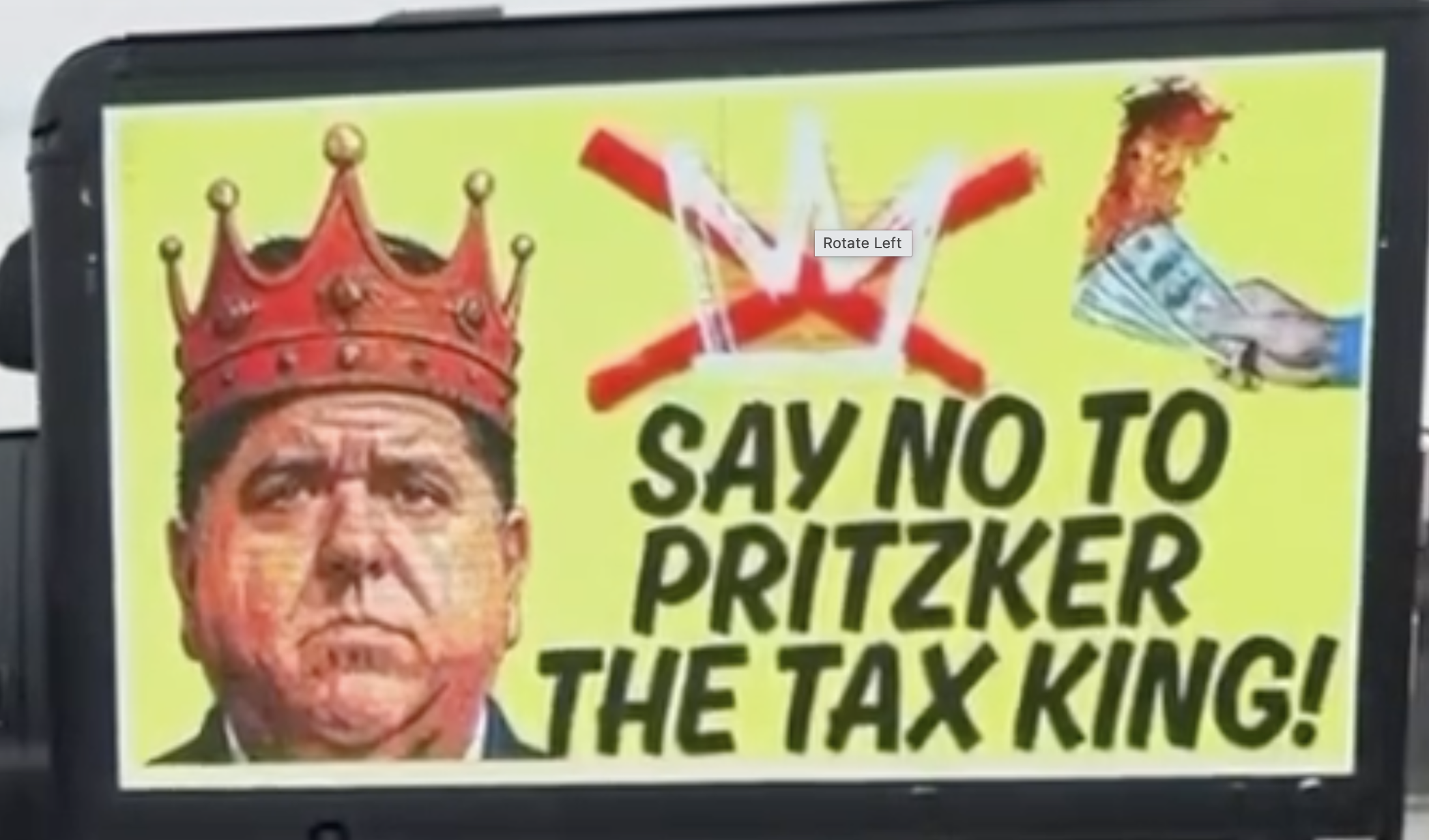 DuPage GOP Chair Coyne stands in front of an LED truck displaying “Vote Out King Pritzker!” that will be deployed to Saturday’s “No Kings” protests in DuPage County.