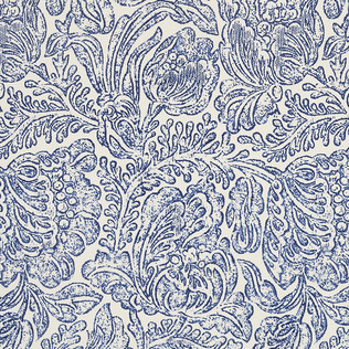 Jasper Performance Fabric in Woodblock Flower in Blue