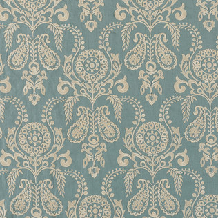 Jasper Fabrics in Zamora - Cream on Teal