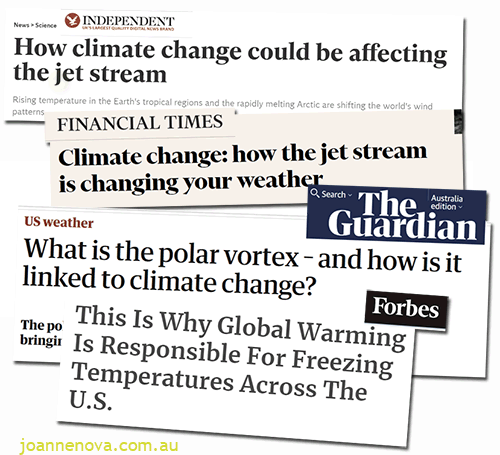 Media Headlines -- Climate Change causes Polar Jets which cause cold snaps