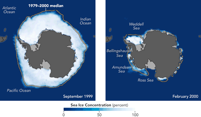 Antarctica, map, sea ice extent.