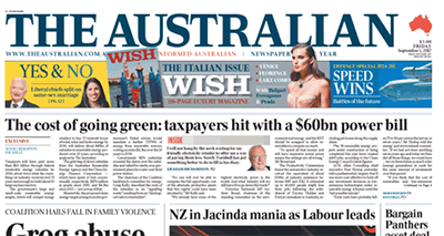 The cost of Going Green, The Australian Cover September 1, 2017.