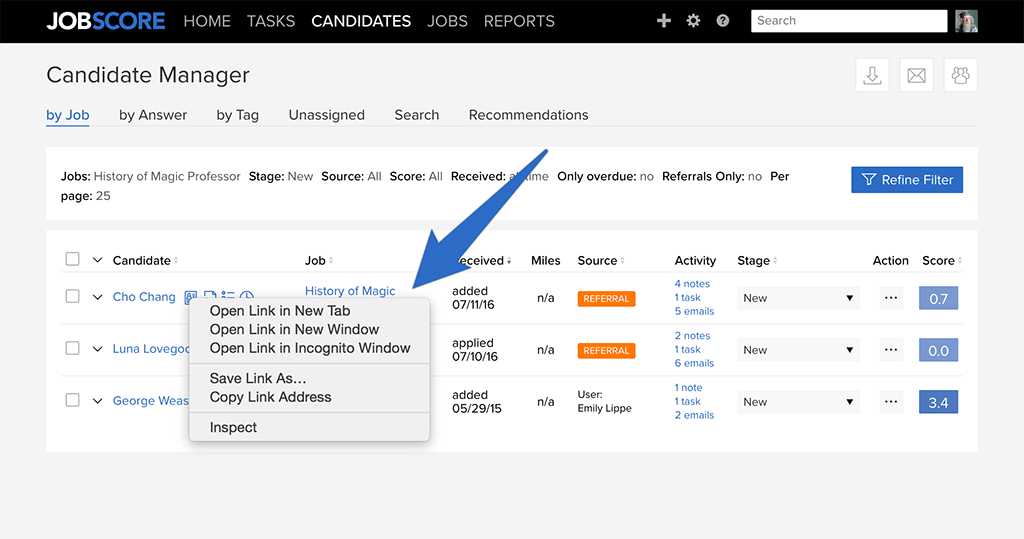 Image showing how to open resume in a new tab