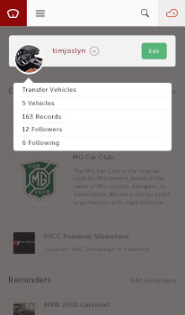Patina - Dashboard dropdown mobile view