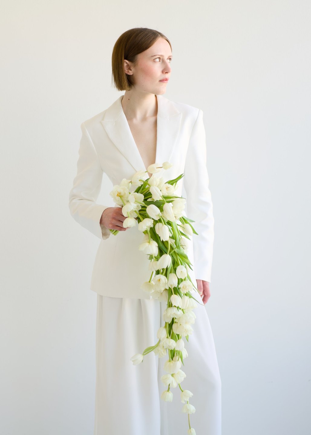White tulip cascade bouquet