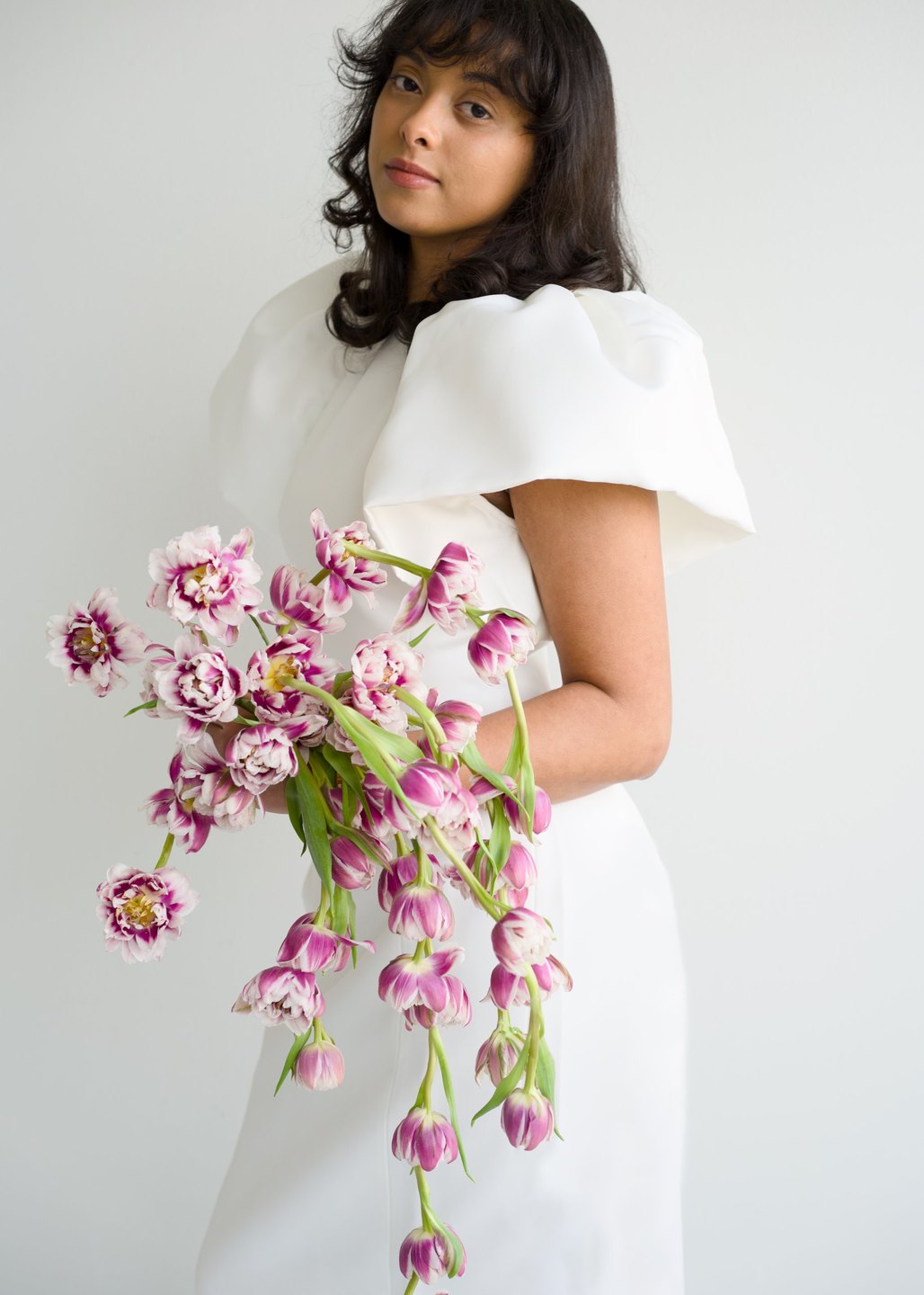 Pink double tulip cascade bouquet