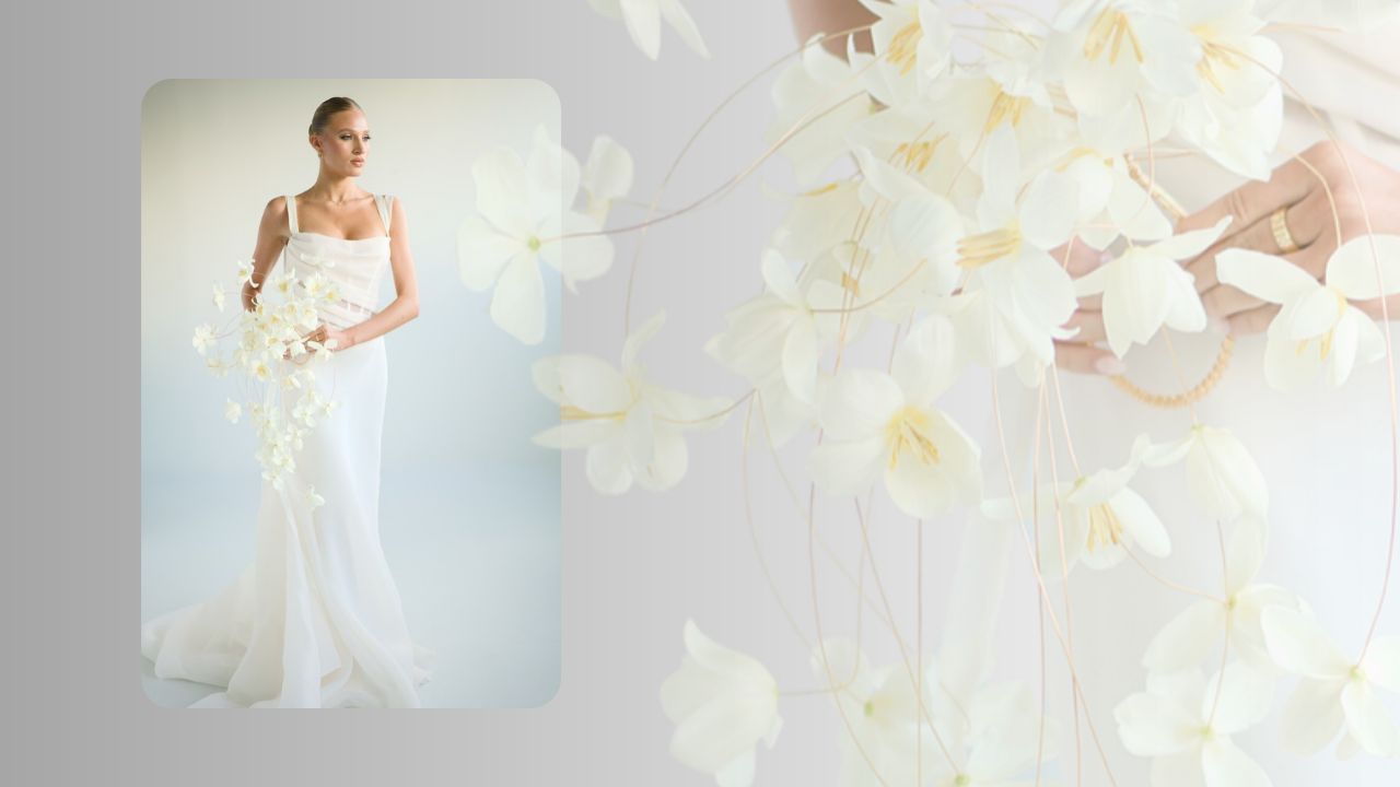 Wired white tulip cascade bouquet