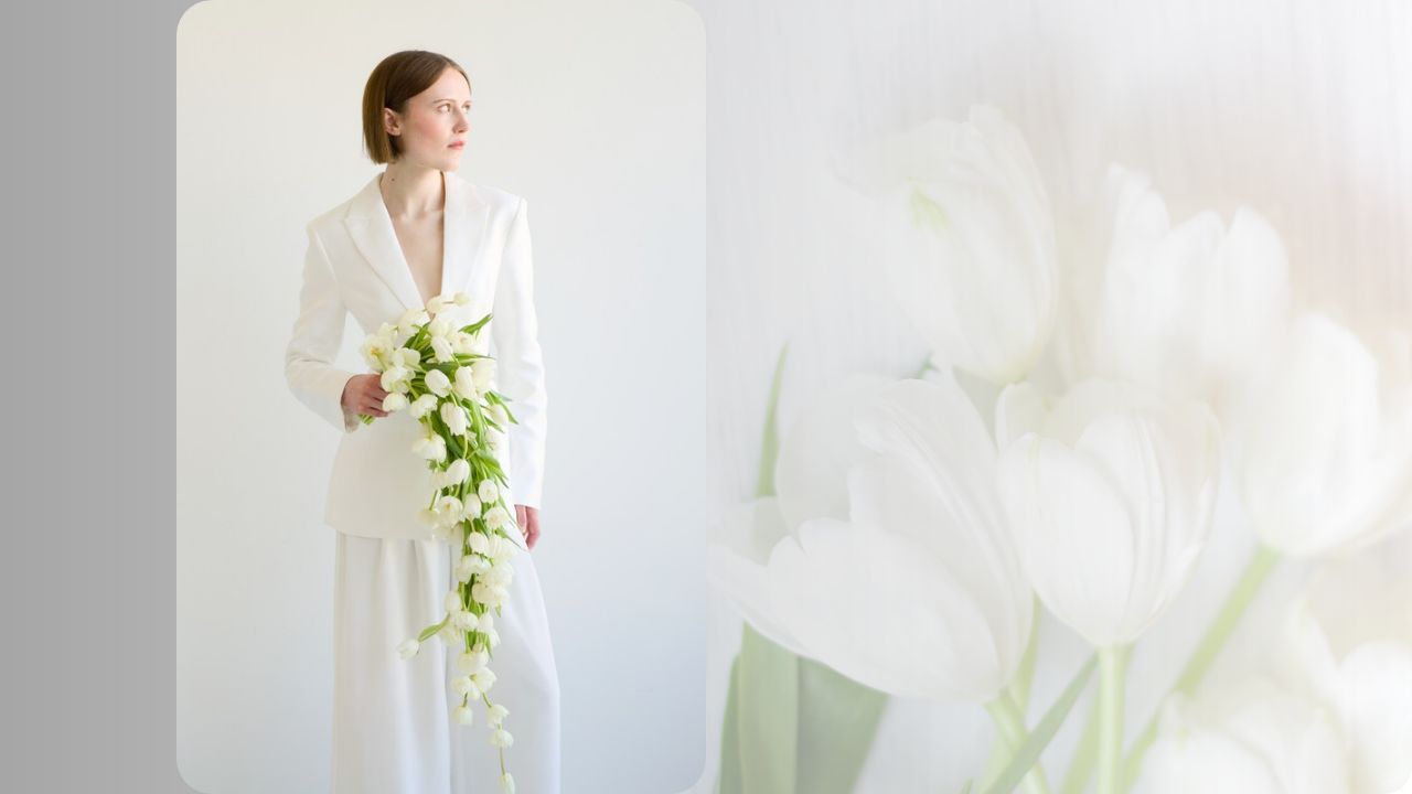 White tulip cascade bouquet