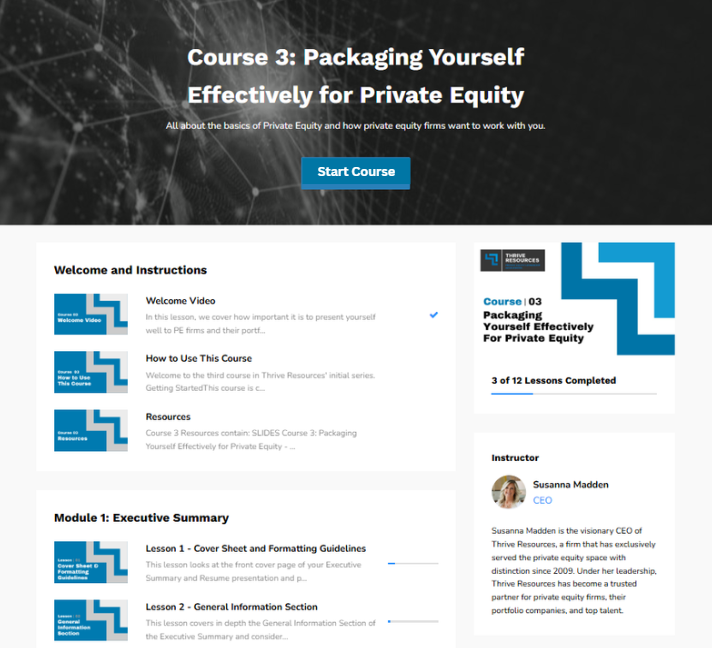 Packaging Yourself for Private Equity course