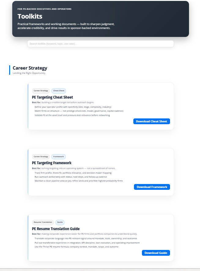 Private equity executive playbooks and field guides