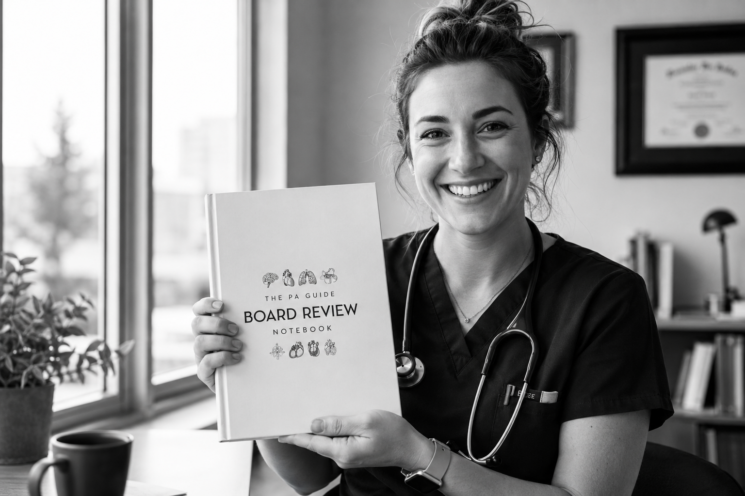 Smiling PA holding the Board Review Notebook