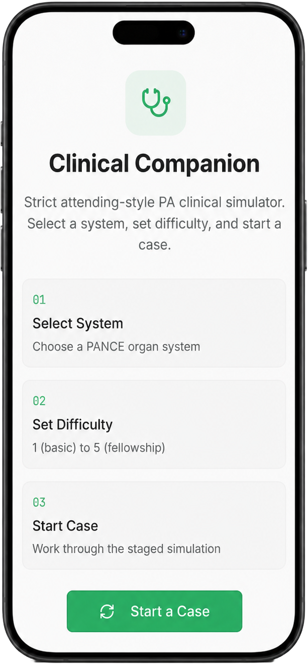PA Guide Clinical Companion — attending-style AI simulator