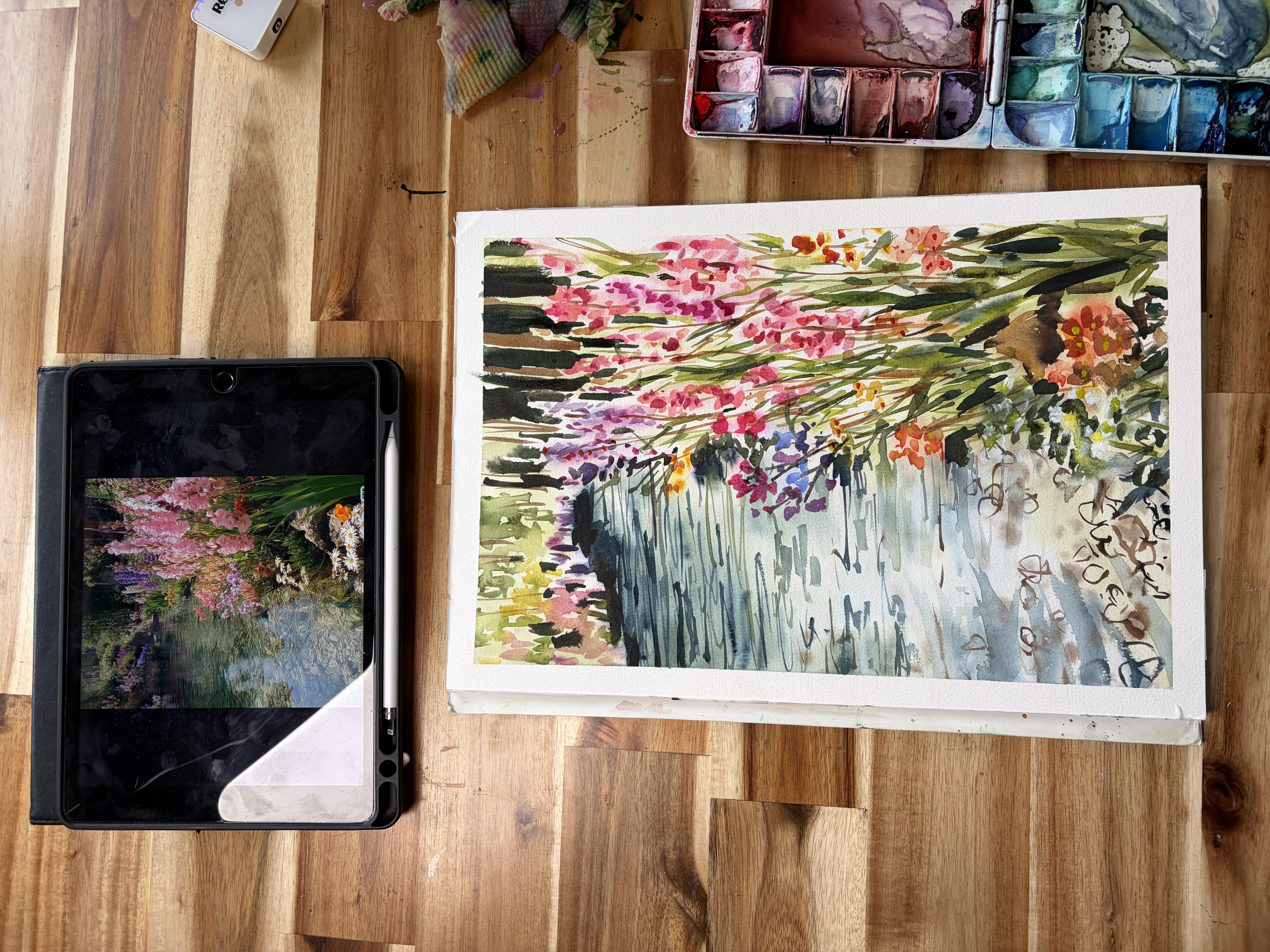 Dreamy Floral River Landscape