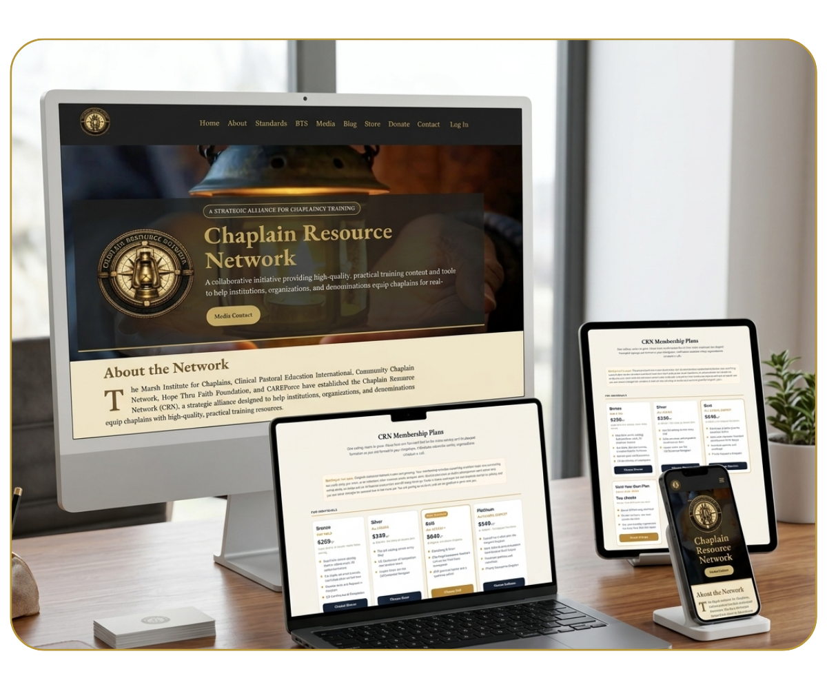 CRN webpage and membership plans accessible across different devices.