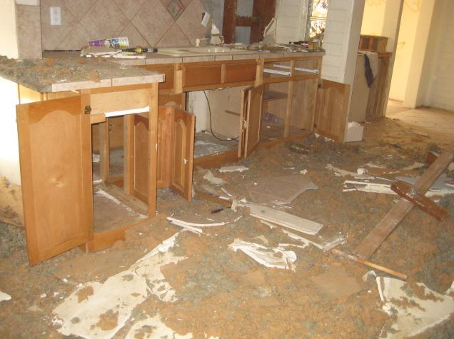 kitchen cabinets in a foreclosed house