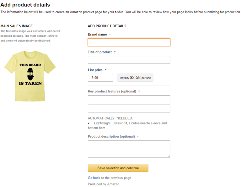 Amazon Merch Product detail page on Amazon Merch