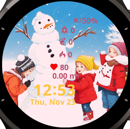 Snowman and happy kids