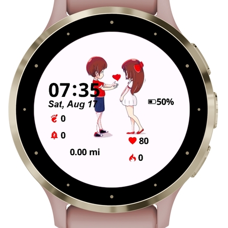 Cute male character giving heart to female