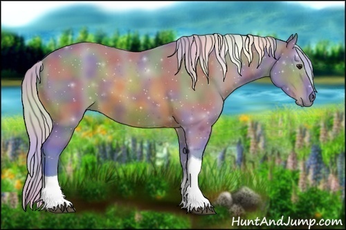 Horse Color: Nacre Watercolor Silver Bay Sabino Tobiano 