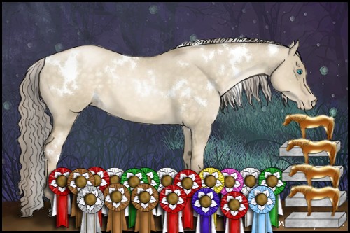 Horse Color:White Spotted Chocolate Palomino Pearl Dun