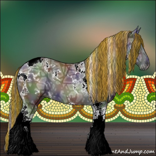 Horse Color:Painted Nacre White Spotted Black Ice Tobiano