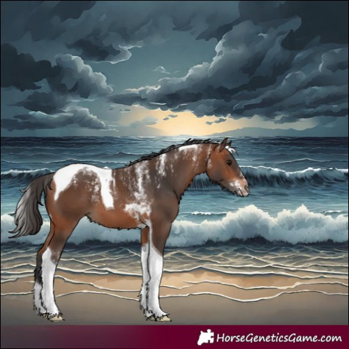 Horse Color:Powder White Bay Tobiano 