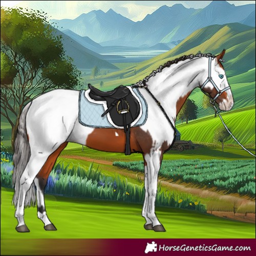 Horse Color:Bay Splash Tobiano Varnish  and White Spotted Bay Splash Varnish 