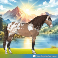 Horse Color:Amber Champagne Dun Tobiano Snowflake Varnish  and Bay Dun Blanket 