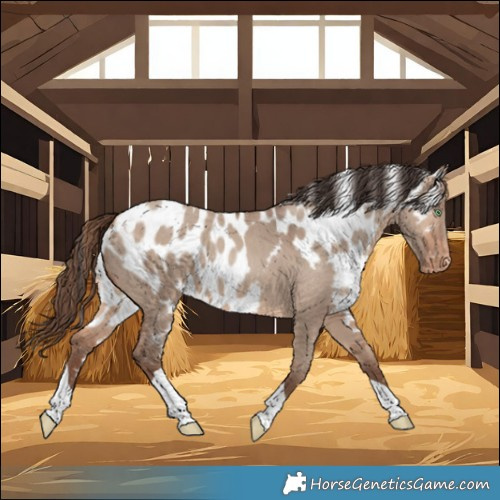 Horse Color:Amber Champagne Dun Tobiano Skewed LP Spotted 