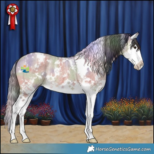 Horse Color:Nacre White Spotted Bay Ice Roan Dun Splash 