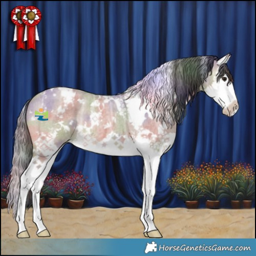 Horse Color:Nacre White Spotted Bay Ice Roan Dun Splash 