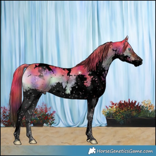 Horse Color:Void Nacre Watercolor White Spotted Liver Red Onyx Splash Tobiano 