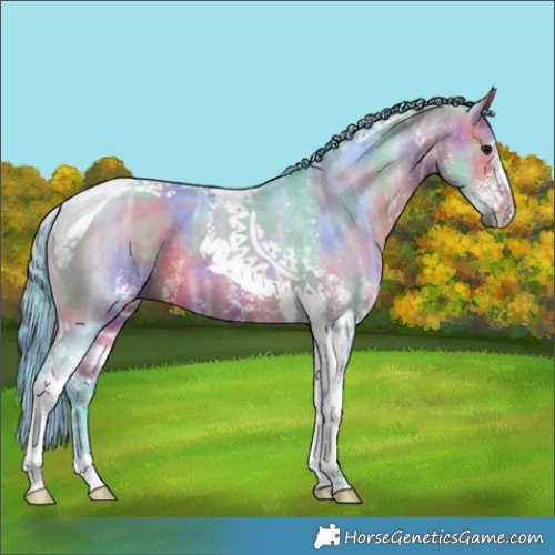 Horse Color:Nacre Watercolor White Spotted Bay Ice Tobiano