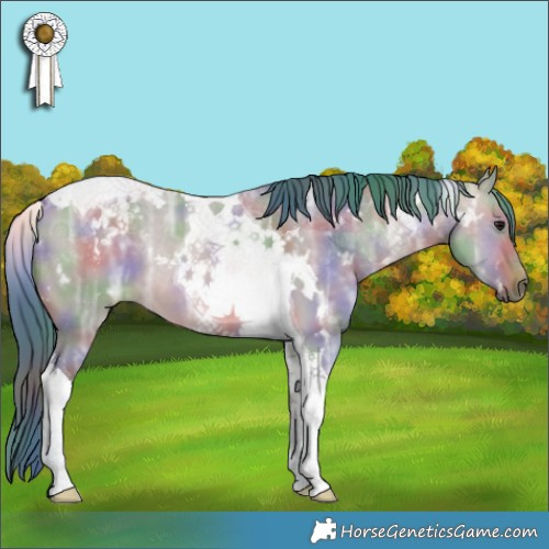 Horse Color:Nacre Watercolor White Spotted Bay Ice Dun Tobiano 