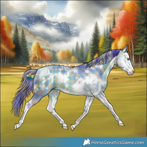 Horse Color:Watercolor Plaid White Spotted Bay Chinchilla Dun Sabino