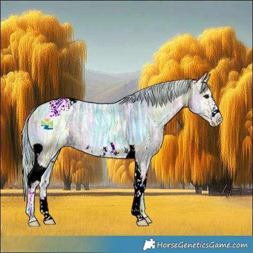 Horse Color:Nacre Silver Bay Ice Onyx Sabino Tobiano Rabicano