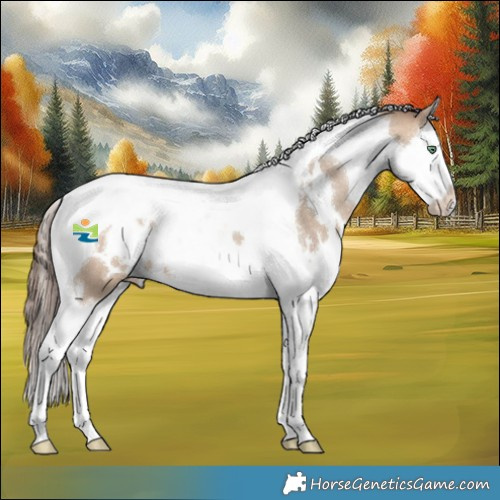Horse Color:White Spotted Sable Champagne Dun Splash Tobiano Skewed LP Spotted 