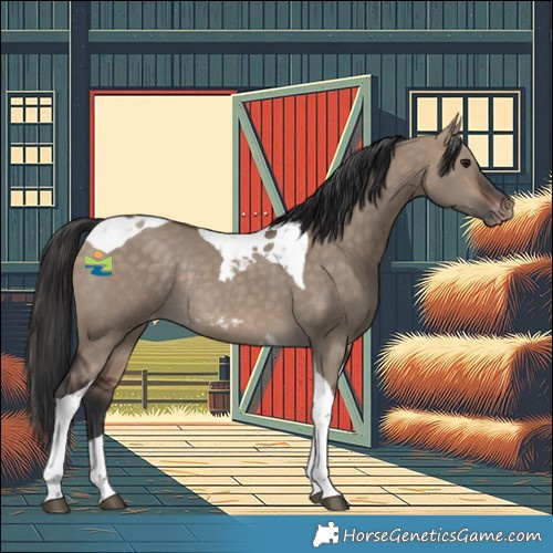 Horse Color:Bay Dun Tobiano Skewed LP Spotted Rabicano 