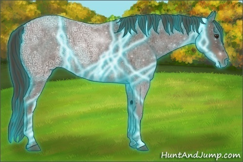 Horse Color:Thunderstruck Liver Red Ice Roan Rabicano 
