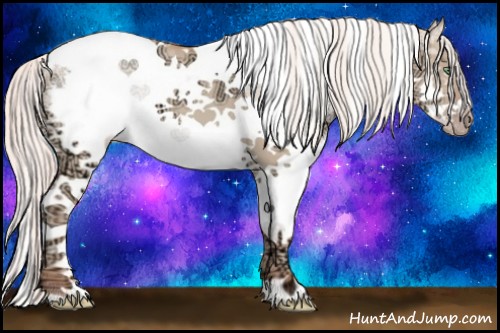 Horse Color:White Spotted Silver Amber Champagne Ice Dun Splash Tobiano Frame 