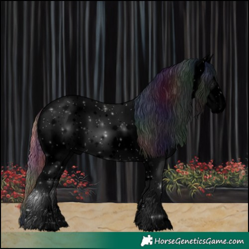 Horse Color:Void Nacre Red Dun Ice Tobiano Near Leopard